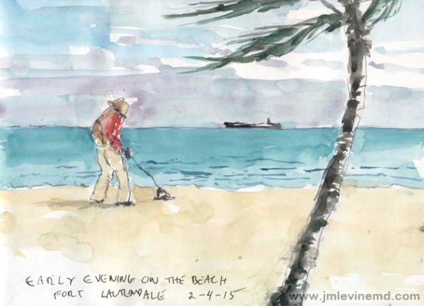 Jeffrey-M-Levine-MD; Jeff-Levine, Dr-Jeffrey-Levine, Jlevinemd, levineartstudio, manhattan, watercolor, palm trees, sand, beach, ft-lauterdale, fort lauterdale, sketchbook, urbansketchers, watercolour, aquarelle