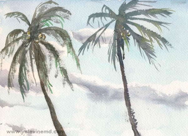 Jeffrey-M-Levine-MD; Jeff-Levine, Dr-Jeffrey-Levine, Jlevinemd, levineartstudio, manhattan, watercolor, palm trees, sand, beach, ft-lauterdale, fort lauterdale, sketchbook, urbansketchers, watercolour, aquarelle