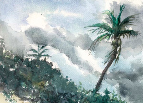 Jeffrey-M-Levine-MD; Jeff-Levine, Dr-Jeffrey-Levine, Jlevinemd, levineartstudio, manhattan, watercolor, palm trees, sand, beach, ft-lauterdale, fort lauterdale, sketchbook, urbansketchers, watercolour, aquarelle