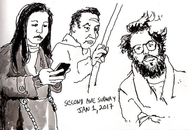 New Year’s Day Sketching the Q Train Inaugural Ride