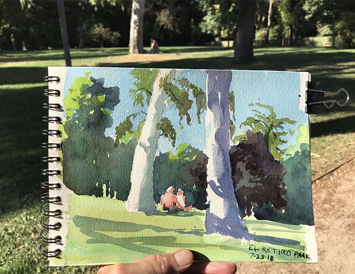 watercolor by Jeffrey Levine El Retiro Park Madrid