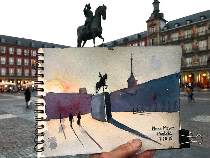 watercolor of Plaza Mayor by Jeffrey Levine