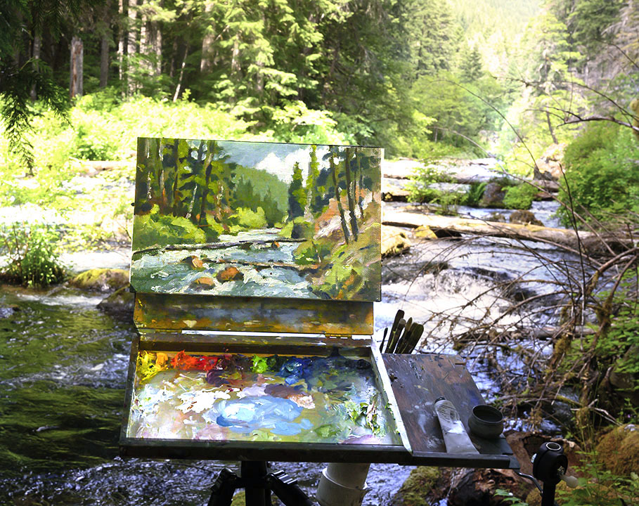 Plein air painting on the McKenzie River in Oregon