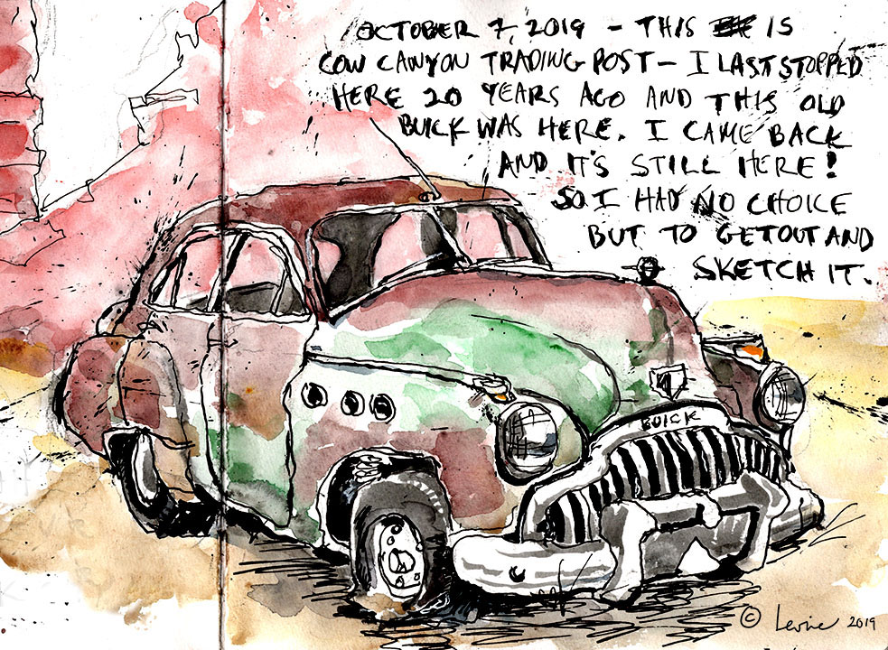 I sketched this iold Buick Super n the Fall of 2019 on a road trip through Southern Utah