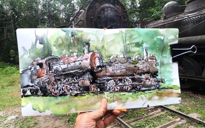 Sketching Abandoned Steam Locomotives in Maine