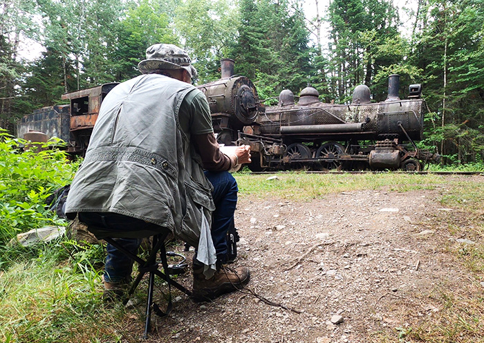 Sketching the abandoned steam locomotives of Maine