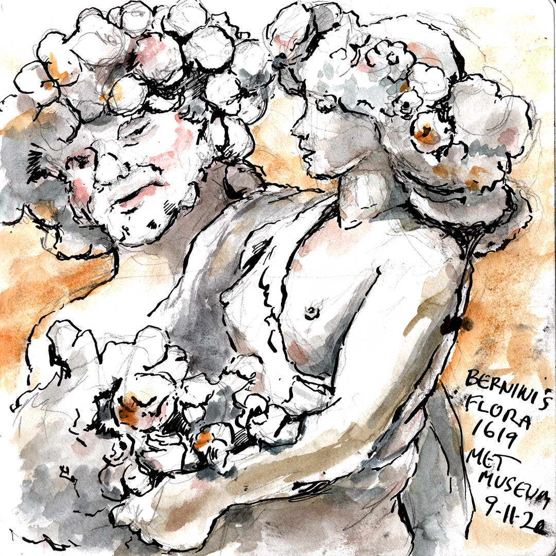 urbansketching flora and priapus at the metropolitan museum of art