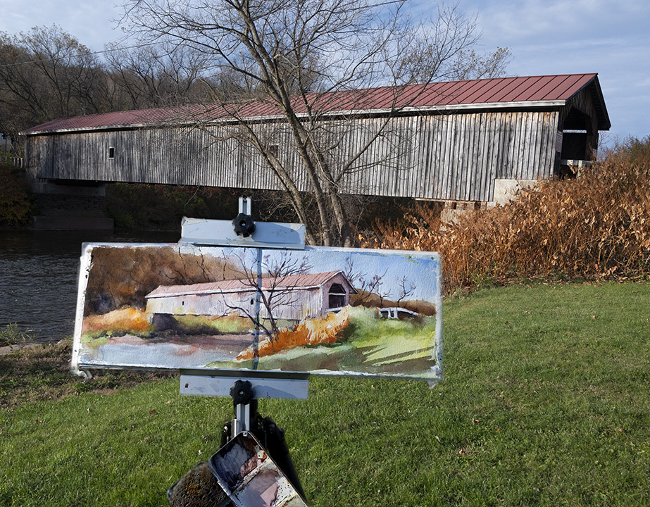 Hamden Covered Bridge Plein Air watercolor in the Catskills