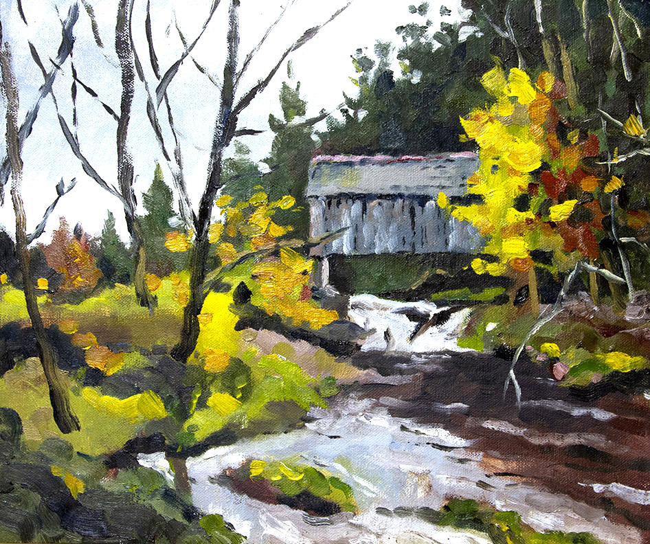 Tappan Covered Bridge Near the Town of Arkville in the Catskills Plein air oil painting