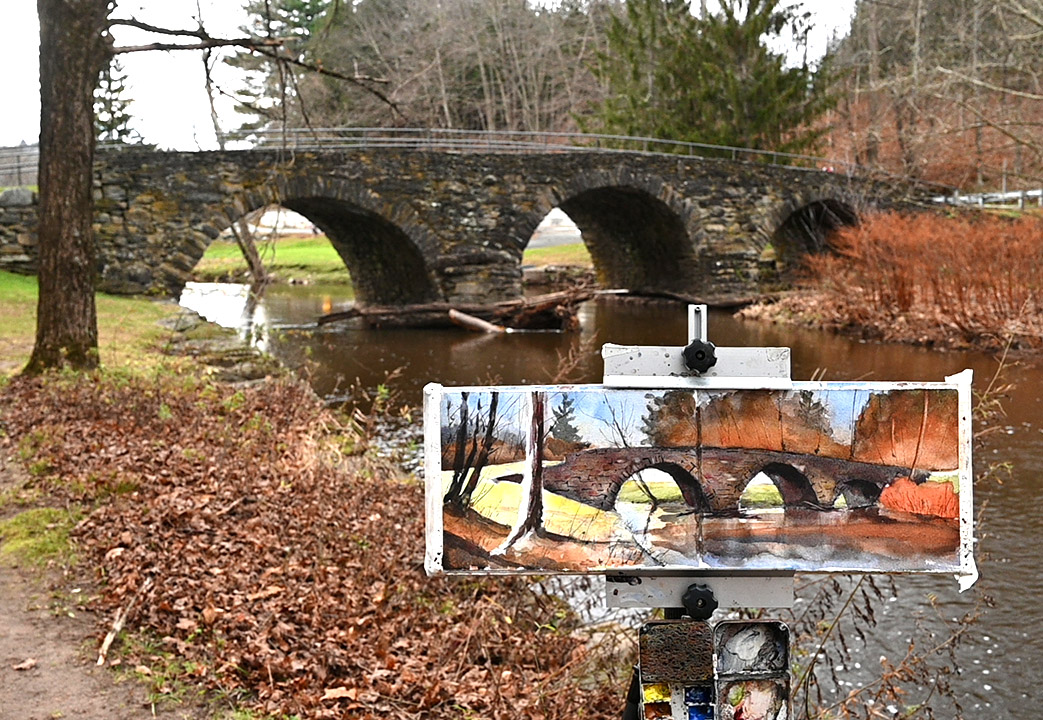 Stone Arch Bridge in Sullivan County Plein Air Watercolor