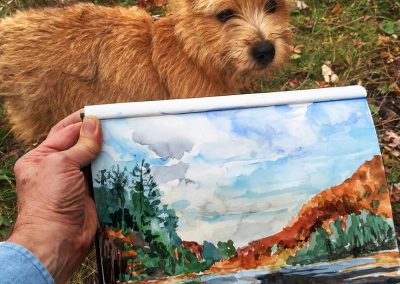 Plein air with my dog Winslow in the catskill mountains