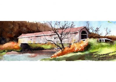 Hamden covered bridge catskills plein air watercolor