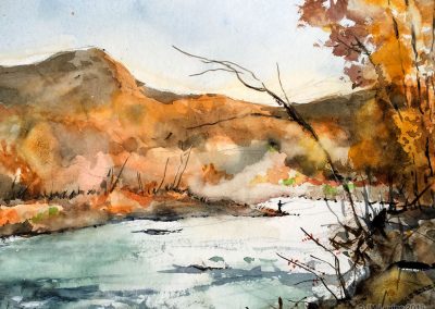 Plein air watercolor fly fishing in the Catskill mountains