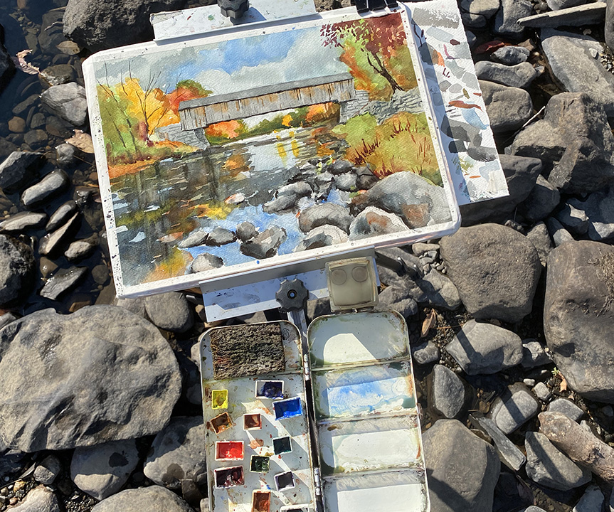 Plein air setup in Guilford, Maine