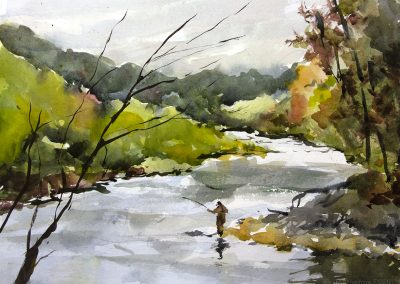 Plein air watercolor in the catskills of the Esopus River