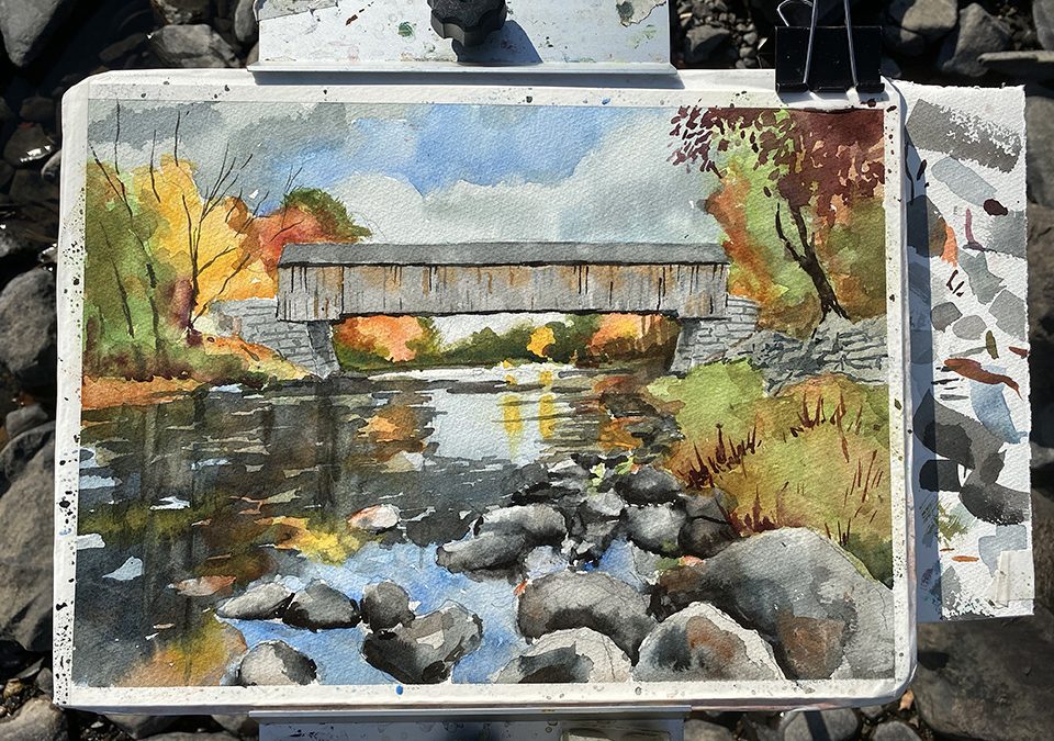 Video and Plein Air Setup for Painting Lowes Covered Bridge