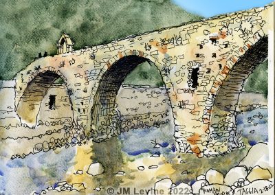Sketching a medieval bridge on the Italian Riviera